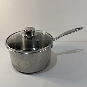 Vtg Revere Ware Copper Bottom 2.5 Qt-Saucepan w/Glass Lid METAL Handle‎ 1801